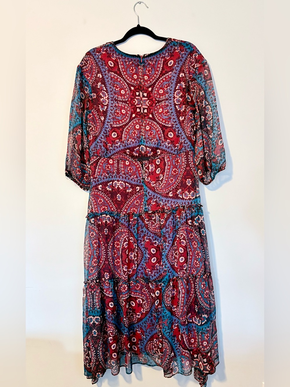Boho Paisley Tiered Chiffon LinedMaxi Dress